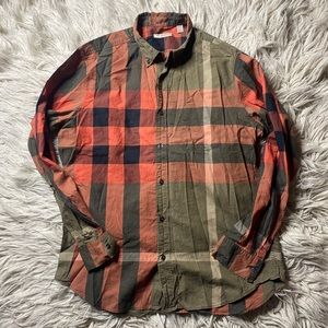 BURBERRY BRIT HOLMES MILITARY OLIVE COTTON NOVA CHECK SHIRT